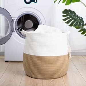 Goodpick Woven Rope Storage Basket for Organizing, Boho Decorative Laundry Basket for Living Room, Round Basket for Towels, Toys, Blankets, Baby Gift Basket, 17.71 x 14.9 inches