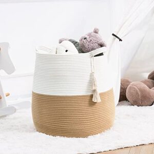 Goodpick Woven Rope Storage Basket for Organizing, Boho Decorative Laundry Basket for Living Room, Round Basket for Towels, Toys, Blankets, Baby Gift Basket, 17.71 x 14.9 inches