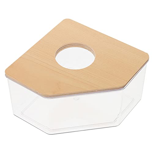 PATKAW Hamster Sand Bathtub Acrylic Clear Sand Bath Box with Wooden Lids Small Animal Shower Hideout Sand Bath Container for Chinchilla Gerbil Little Animal