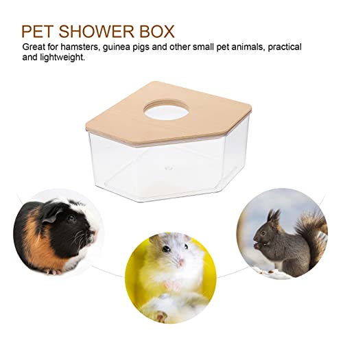 PATKAW Hamster Sand Bathtub Acrylic Clear Sand Bath Box with Wooden Lids Small Animal Shower Hideout Sand Bath Container for Chinchilla Gerbil Little Animal