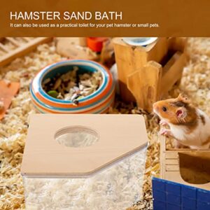 PATKAW Hamster Sand Bathtub Acrylic Clear Sand Bath Box with Wooden Lids Small Animal Shower Hideout Sand Bath Container for Chinchilla Gerbil Little Animal