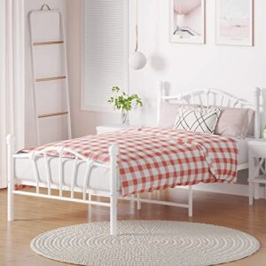 Amyove White Twin XL Metal Bed Frame with Headboard and Footboard for Bedroom Guestroom Dorm Apartment Sturdy Platform Bed Reinforced Bed Slats and 11.5 Inches Underbed Storage Space, Heart-Shaped