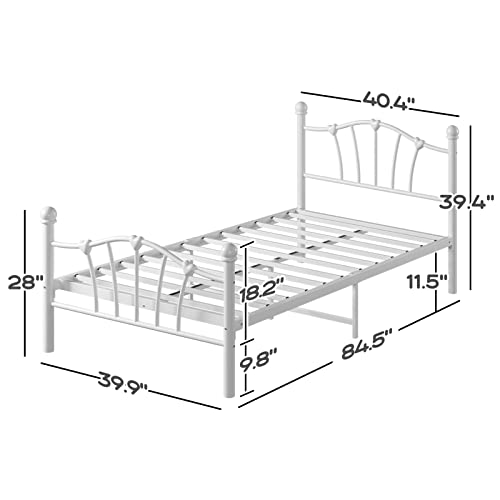 Amyove White Twin XL Metal Bed Frame with Headboard and Footboard for Bedroom Guestroom Dorm Apartment Sturdy Platform Bed Reinforced Bed Slats and 11.5 Inches Underbed Storage Space, Heart-Shaped