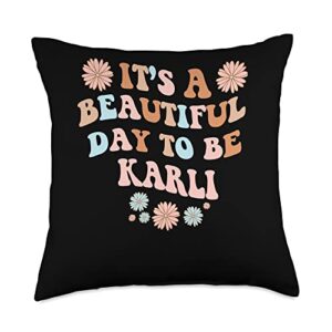 sarcastic birthday karli name gift text joke personalized name beautiful day karli birthday throw pillow, 18x18, multicolor