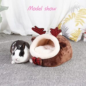 EastVita Guinea Pig Bed Pet Mini Nest Cute Animal Shape Super Soft Warm Shelter House Pet Hideout for Rabbits Hedgehog Bearded Dragon Winter Nest Hamster Cage Brown elk XL