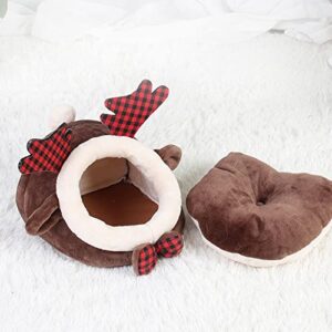 EastVita Guinea Pig Bed Pet Mini Nest Cute Animal Shape Super Soft Warm Shelter House Pet Hideout for Rabbits Hedgehog Bearded Dragon Winter Nest Hamster Cage Brown elk XL