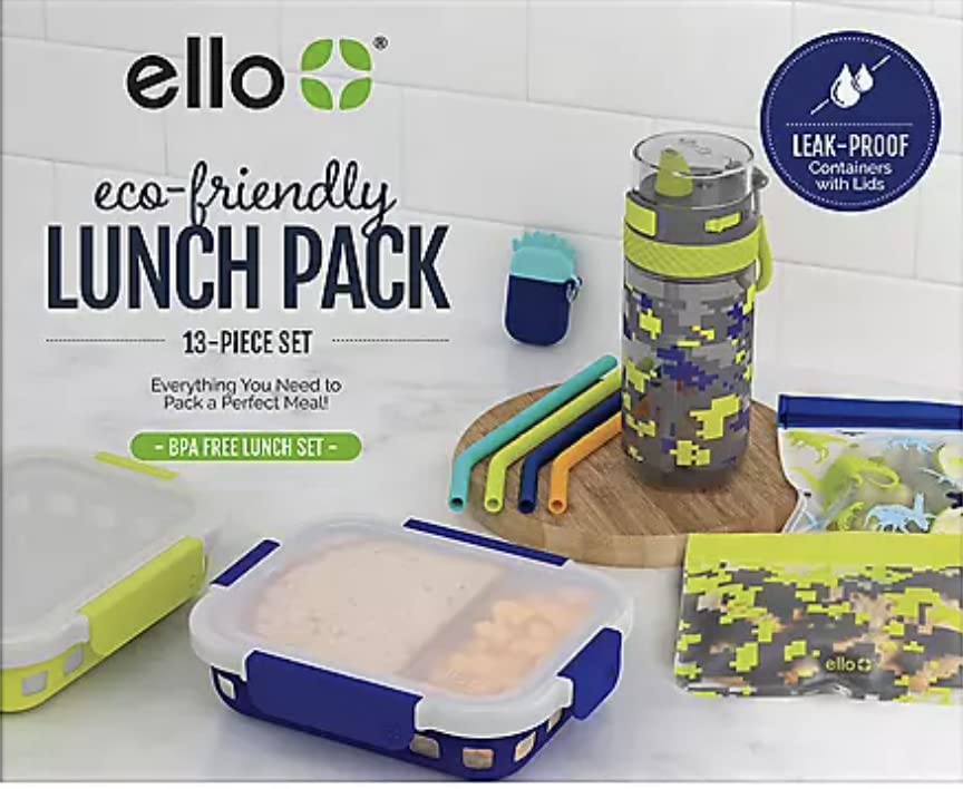 Ello Kids Lunch Box, Straws , Zip Bag and Water Bottle Lunch Pack Set 13-Piece - Lilac … (cashmere)