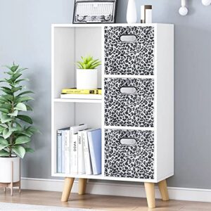 ANMINY 4PCS Storage Cube Set Leopard Print Velvet Fabric Storage Bins Boxes Baskets with Handles PP Plastic Board Foldable Closet Shelf Organizer Container for Home Office - Black White, 11"x 11"x 11"