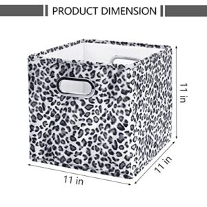 ANMINY 4PCS Storage Cube Set Leopard Print Velvet Fabric Storage Bins Boxes Baskets with Handles PP Plastic Board Foldable Closet Shelf Organizer Container for Home Office - Black White, 11"x 11"x 11"