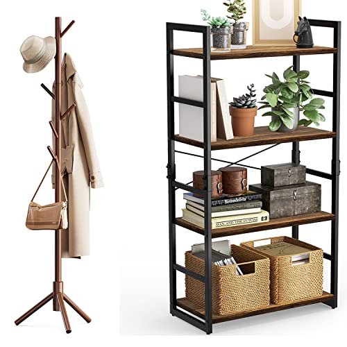 Pipishell Coat Rack and 4 Tier Bookshelf for Home Office