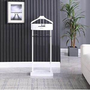 FOLREORP with Drawer Wardrobe Valet Stand white Wood Suit Valet Rack Freestanding Contour Hanger Trouser Shoe Rack Tie & Belt Stand Organizer Easy to Assemble for Both Living Room and Bed Room