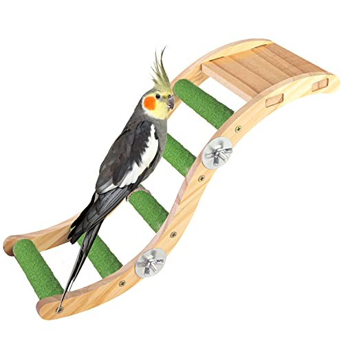 Bird Wooden Ladder Toy, Wood Parrot Bird Perch Climbing Bridge, Easy Assembly Parakeet Toys Bird Cage Accessories for Parakeets, Parrots, Finches