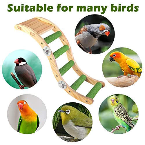 Bird Wooden Ladder Toy, Wood Parrot Bird Perch Climbing Bridge, Easy Assembly Parakeet Toys Bird Cage Accessories for Parakeets, Parrots, Finches