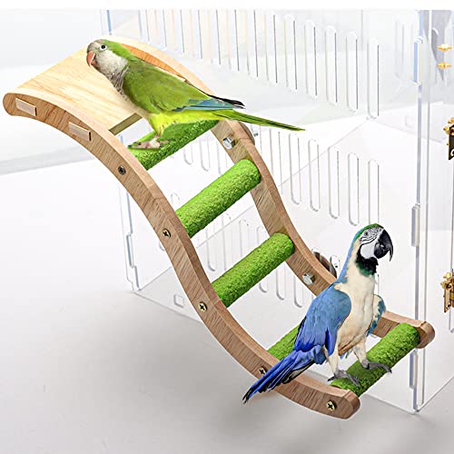 Bird Wooden Ladder Toy, Wood Parrot Bird Perch Climbing Bridge, Easy Assembly Parakeet Toys Bird Cage Accessories for Parakeets, Parrots, Finches
