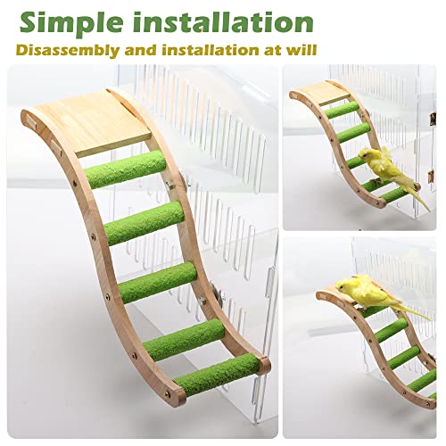 Bird Wooden Ladder Toy, Wood Parrot Bird Perch Climbing Bridge, Easy Assembly Parakeet Toys Bird Cage Accessories for Parakeets, Parrots, Finches