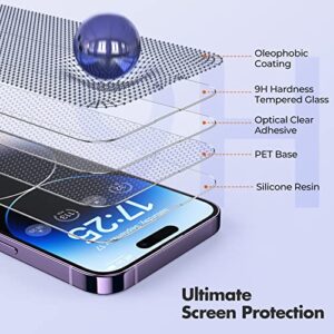 UNBREAKcable 3-Pack Screen Protector for iPhone 14 Pro, Shatterproof Tempered Glass [Easy Installation Frame] [9H Hardness] for iPhone 14 Pro 6.1"