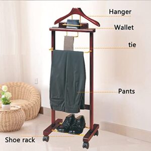 FOLREORP Suit Valet Stand Freestanding with Wheels with Top Tray Wardrobe Valet Contour Hanger Trouser Shoe Rack Tie & Belt Stand Organizer Easy to Assemble for Both Living Room and Bed Room…