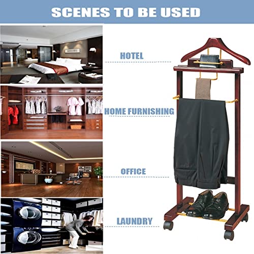 FOLREORP Suit Valet Stand Freestanding with Wheels with Top Tray Wardrobe Valet Contour Hanger Trouser Shoe Rack Tie & Belt Stand Organizer Easy to Assemble for Both Living Room and Bed Room…