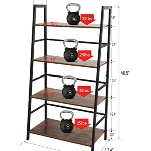 Oapety Bookshelf, 4-Tier Ladder Shelf Bookcase, Industrial Standing Shelf Storage Rack Storage Organizer Plant Stand, Open Display Shelves for Living Room, Kitchen, Bedroom, Home Office, Balcony…88