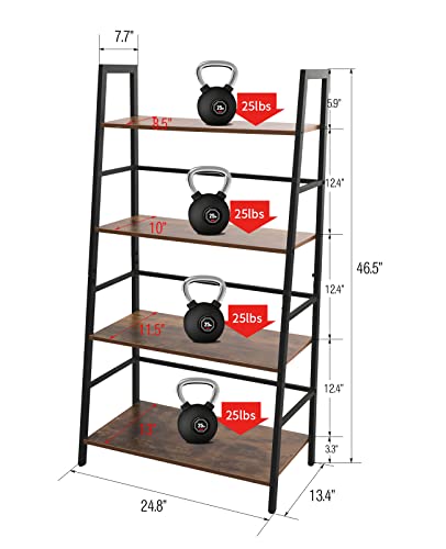 Oapety Bookshelf, 4-Tier Ladder Shelf Bookcase, Industrial Standing Shelf Storage Rack Storage Organizer Plant Stand, Open Display Shelves for Living Room, Kitchen, Bedroom, Home Office, Balcony…88