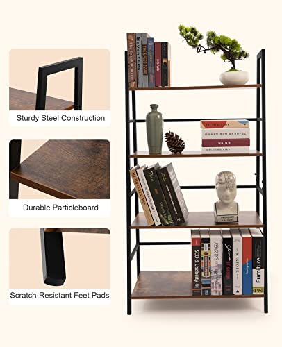 Oapety Bookshelf, 4-Tier Ladder Shelf Bookcase, Industrial Standing Shelf Storage Rack Storage Organizer Plant Stand, Open Display Shelves for Living Room, Kitchen, Bedroom, Home Office, Balcony…88