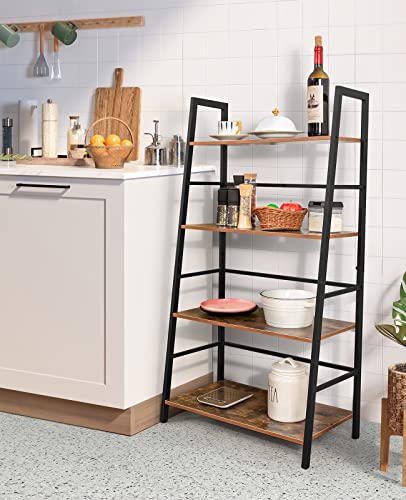 Oapety Bookshelf, 4-Tier Ladder Shelf Bookcase, Industrial Standing Shelf Storage Rack Storage Organizer Plant Stand, Open Display Shelves for Living Room, Kitchen, Bedroom, Home Office, Balcony…88