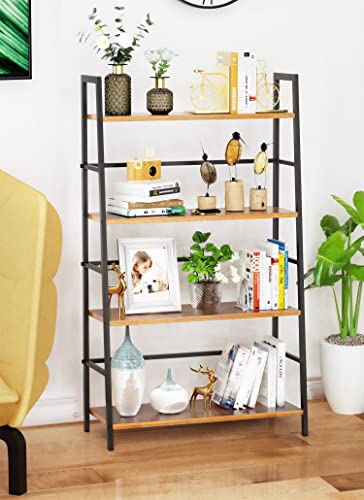 Oapety Bookshelf, 4-Tier Ladder Shelf Bookcase, Industrial Standing Shelf Storage Rack Storage Organizer Plant Stand, Open Display Shelves for Living Room, Kitchen, Bedroom, Home Office, Balcony…88