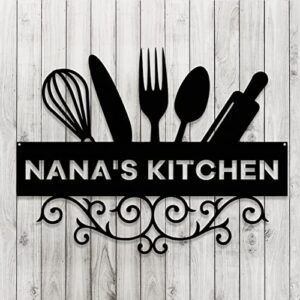 hotsrichw kitchen metal sign personalized, chef kitchen wall decor, custom family name sign last name signs, nana's farmhouse kitchen, customized funny birthday gift for cooking lover, gift for mom