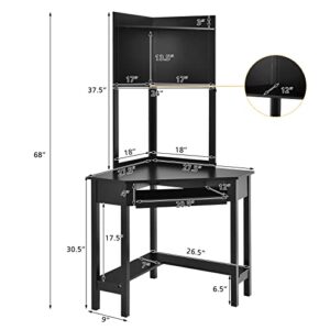 COSTWAY Corner Desk with Hutch, Compact Corner Computer Desk, Study and Writing Table with Keyboard Tray & Bottom Shelves, Space-saving Laptop PC Desk for Small Space, Home, Bedroom, Apartment (Black)