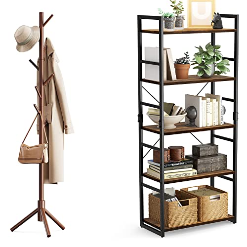 Pipishell Coat Rack and 5 Tier Bookshelf