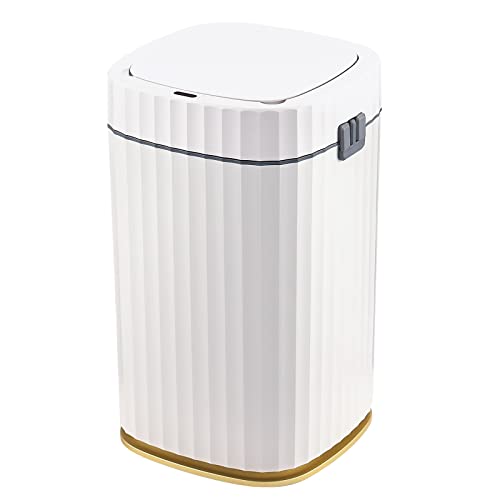 ELPHECO 4 Gallon Automatic Bedroom Trash Can with Lids, 15.5 Litre Waterproof Motion Sensor Bathroom Trash Can, Sensor Garbage Bin for Bathroom, Bedroom, Living Room, Office, Golden