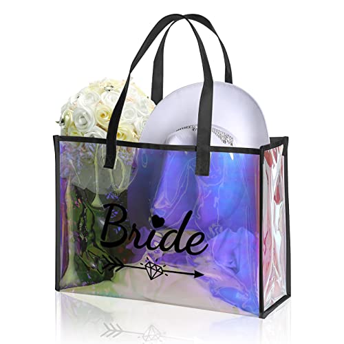 MGupzao Bachelorette Party Bride Tote Bag Wedding Gifts Bridesmaid Neon Holographic Bride Beach Bag Cool Black Bridal Shower Gift for Bride to Be Large