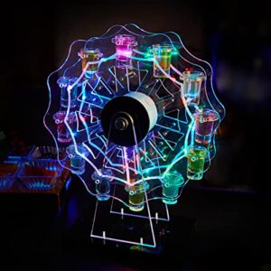 led neon ferris wheel champagne wine acrylic cup holder, colorful light spinning stand with 12 glasses cups, party bar drinking tumblers stand for birthday, wedding, anniversary, 18" high