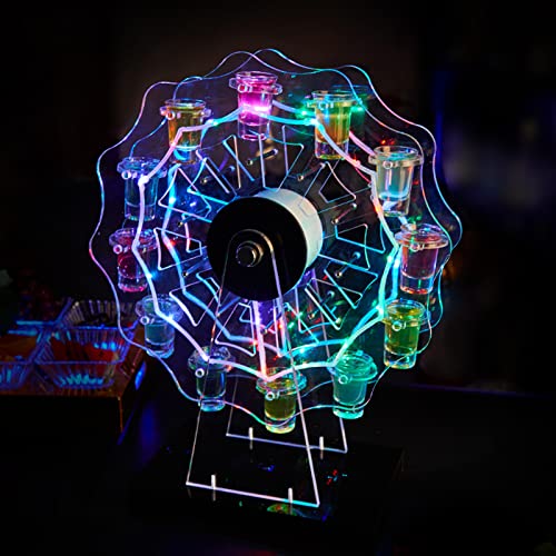 LED Neon Ferris Wheel Champagne Wine Acrylic Cup Holder, Colorful Light Spinning Stand with 12 Glasses Cups, Party Bar Drinking Tumblers Stand for Birthday, Wedding, Anniversary, 18" High