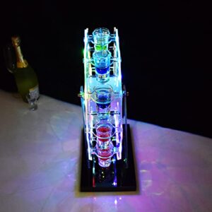 LED Neon Ferris Wheel Champagne Wine Acrylic Cup Holder, Colorful Light Spinning Stand with 12 Glasses Cups, Party Bar Drinking Tumblers Stand for Birthday, Wedding, Anniversary, 18" High