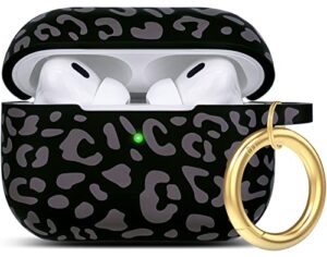 leopard silicone airpods pro 2 case, gawnock soft case cover flexible for airpod pro 2nd generation floral print cover for women girls with keychain - gray leopard/cheetah
