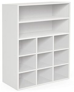 haioou shoe cubby, 9-cube stackable wood shoe rack organizer 5-tier freestanding wooden shoe stand with 2 storage shelf for 10-15 pairs, ideal for apartment, entryway, closet organization - white