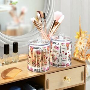 Paris Style Flower Cotton Swab Holder Bathroom Containers Jars with Lids Set Cotton Ball Pad Round Holder Jar for Cotton Swabs Cotton Ball Floss Bath Salts Bathroom Organizer Storage, 4 Pack