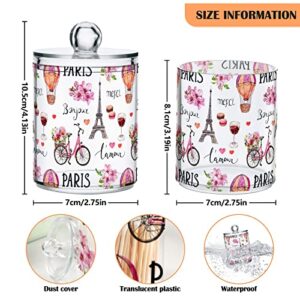 Paris Style Flower Cotton Swab Holder Bathroom Containers Jars with Lids Set Cotton Ball Pad Round Holder Jar for Cotton Swabs Cotton Ball Floss Bath Salts Bathroom Organizer Storage, 4 Pack