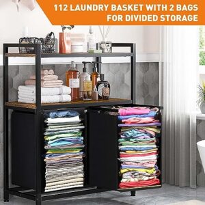 EnHomee 112L Laundry Sorter, Laundry Hamper 2 Section, Heavy Duty Laundry Basket with Washable Bags, Laundry Sorter with shelf, Hampers for Laundry Room Organization, Put-out Bags with Slide Rails