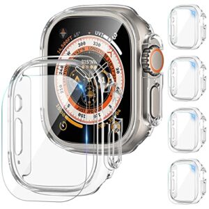 [4 Pack] DABAOZA Compatible for Apple Watch Ultra Screen Protector and Case 49mm, Anti-Fog Tempered Glass Protector Film with PC Hard Bumper Cover for iWatch Ultra 49mm(Clear)