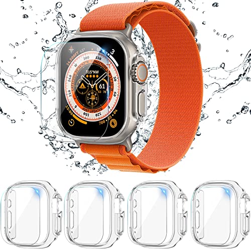 [4 Pack] DABAOZA Compatible for Apple Watch Ultra Screen Protector and Case 49mm, Anti-Fog Tempered Glass Protector Film with PC Hard Bumper Cover for iWatch Ultra 49mm(Clear)