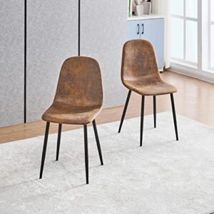 homycasa dining chairs set of 2, modern mid-century kitchen dining room chairs living room side chairs with metal leg suede seat for restaurant lounge farmhouse, rustic brown, 2pcs (black)