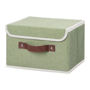 anminy storage bin with lid storage boxes with pu leather handles pp plastic board decorative foldable lidded cotton linen fabric home cubes baskets closet organizer container - green, small size