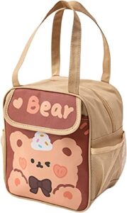 ozaoz kawaii lunch bag for girls lunch box insulated cute lunch bags for women insulated lunch box for kids (brown-bear)