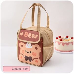 OZAOZ Kawaii Lunch Bag for Girls Lunch Box Insulated Cute Lunch Bags for Women Insulated Lunch Box for Kids (Brown-Bear)