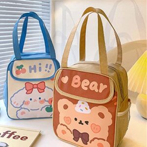 OZAOZ Kawaii Lunch Bag for Girls Lunch Box Insulated Cute Lunch Bags for Women Insulated Lunch Box for Kids (Brown-Bear)