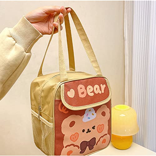 OZAOZ Kawaii Lunch Bag for Girls Lunch Box Insulated Cute Lunch Bags for Women Insulated Lunch Box for Kids (Brown-Bear)