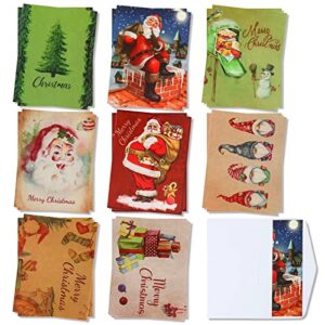 Feelfine 24pcs Christmas Cards Boxed with Envelopes, Blank Vintage Christmas Cards Bulk, 4.2 x 5.5 Inches Boxed Holiday Cards with Envelopes(8 Designs)