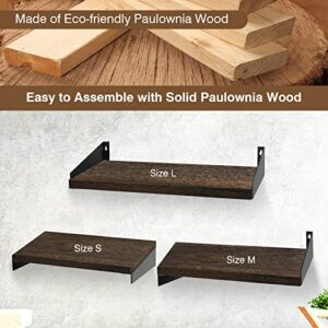 WENYU Wood Floating Shelves-Set of 3 Wall Mounted Shelves Rustic Natural Wooden Wall Shelves with Metal Brackets for Bedroom Kitchen Living Room Office Wall Decor and Storage